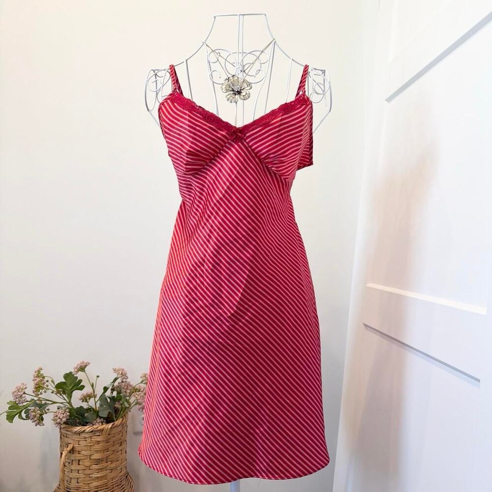 INSANE vintage y2k red striped silky babydoll mini slip dress